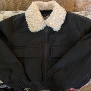 Hollister Black Bomber Jacket with Cream Collar